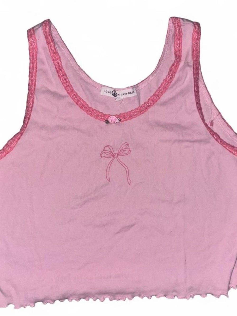 Pink Lace-Trim Sleep Tank with Bow Accent